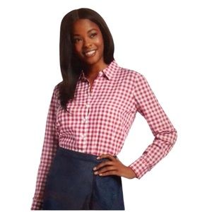 Draper James Cottagecore Cotton Magenta Gingham Button Up Blouse